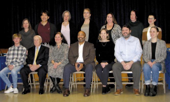 2023 Collingswood Board of Education sits for a formal photograph before Monday’s meeting. Top row, from left: Fiona Henry, Roger Chu, Christine Celia, Megan Mikulski, Kelly Maia, Mary Saverino, Kate Seltzer. Seated, from left: Student Representative Aidan DiMarco, Oaklyn representative Bill Stauts, Business administrator Beth Ann Coleman, Superintendent Dr. Fredrick H. McDowell, Jr., President Regan Kaiden, Vice-President Matthew Craig, and student representative Riley Stacy.